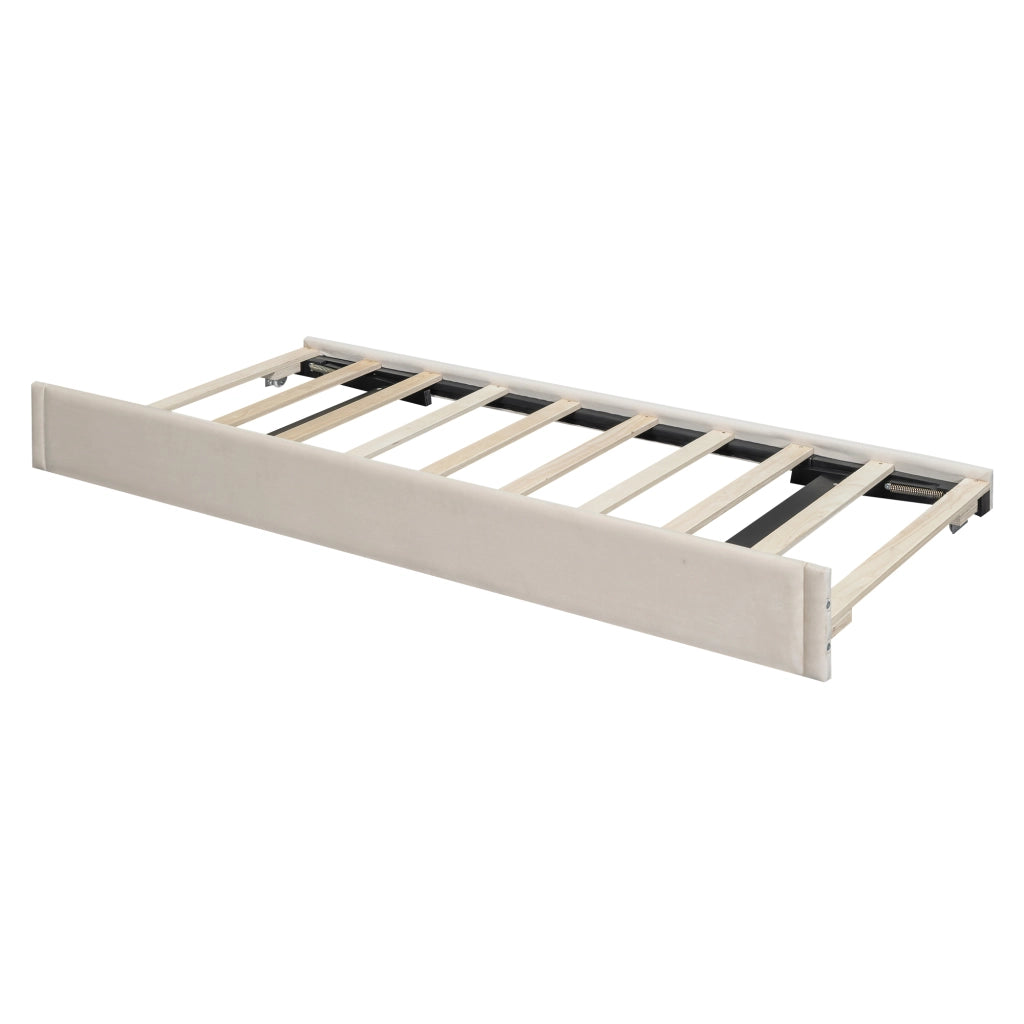 DESMIU Letto estraibile Letto singolo 90 × 200 cm 1 posto con letto aggiuntivo, senza materasso, velluto, beige