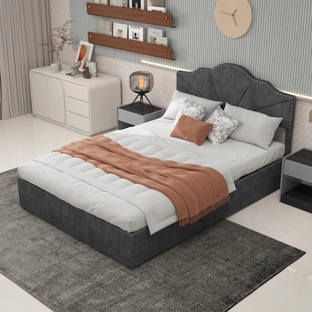 Letto imbottito 160x200 grigio con base sollevabile - Xylo