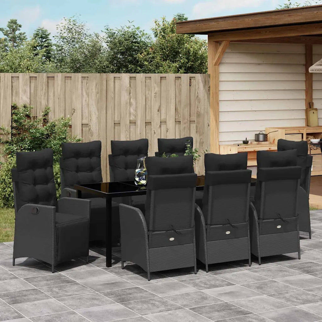 Set da Pranzo per Giardino con cuscino 9 pcs Nero polyrattan 3380539