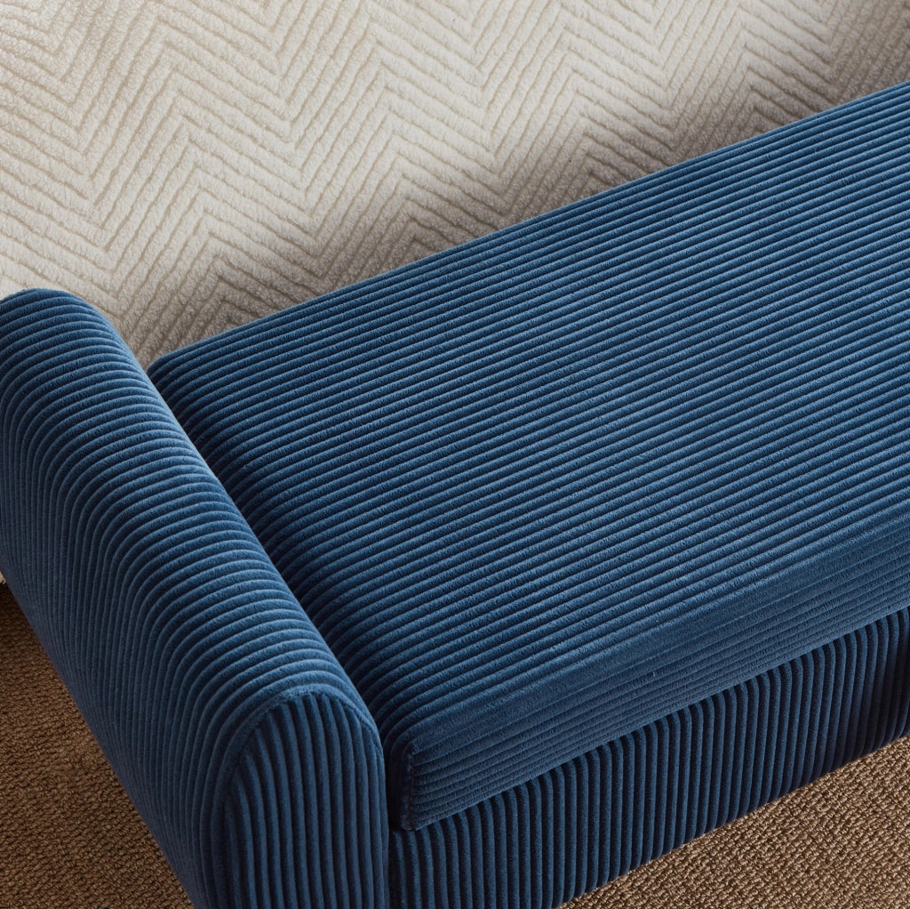 PANCA Contenitore Pieghevole in Velluto a Coste Blu con Gambe in Legno