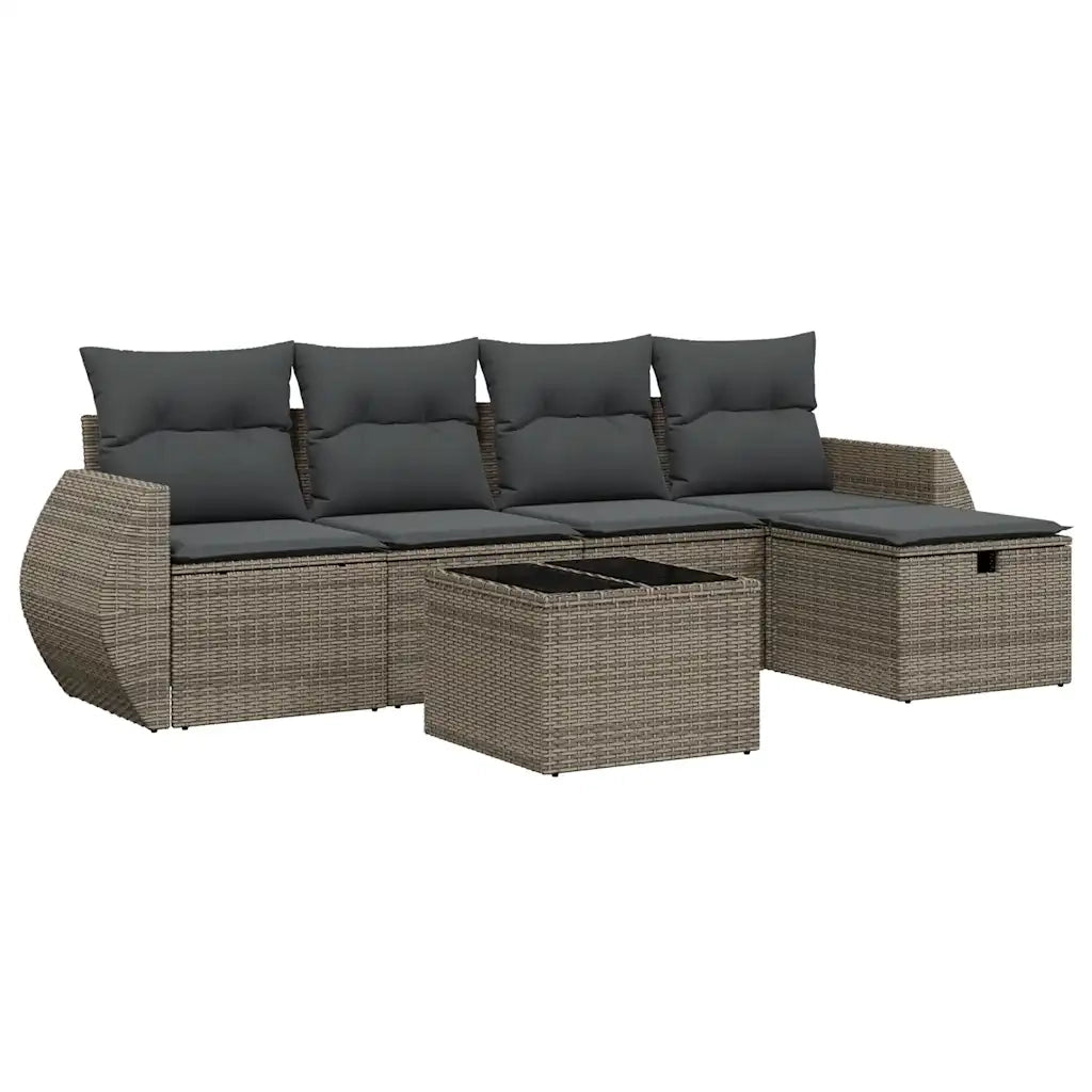 Set Divano da Giardino 6 pz con Cuscini Grigio in Polyrattan