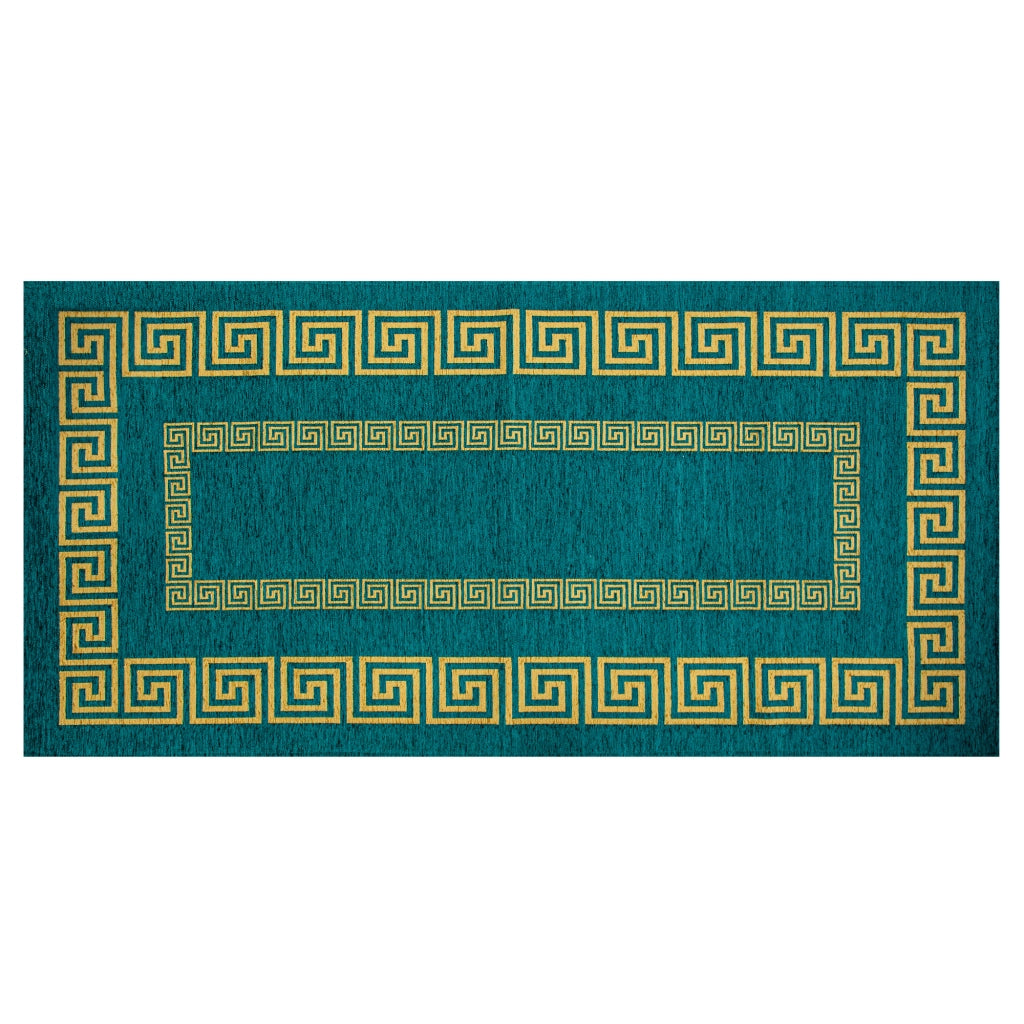 Tappeto Arredo Moderno Morbido in Ciniglia Ingresso Antiscivolo Prodotto Italiano  Soggiorno Camera Salotto Disegni Piazzati Cotone Varie Misure Grande Atena/Petrolio - 140x200 cm