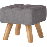 Pouf con Gambe in Legno di Gommello e Rivestimento Effetto Lino, Grigio, 27x27x26 cm