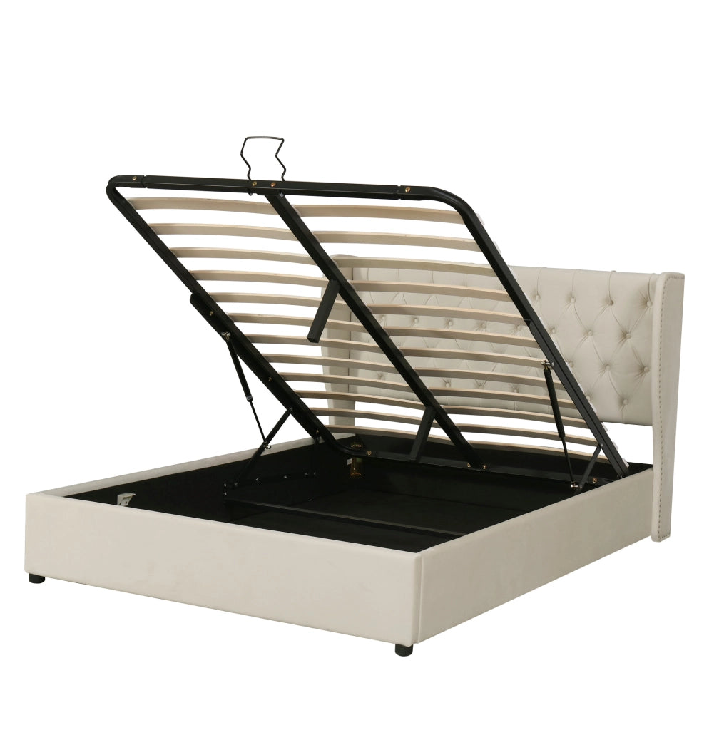 Letto contenitore matrimoniale 140x190 cm in velluto beige