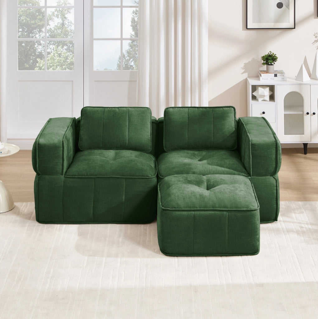 DIVANO Modulare Angolare con Pouf 198x162x67 cm Poliestere Verde