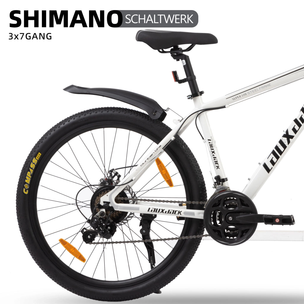 Mountain bike con cambio a catena a 21 velocità forcella ammortizzata manubrio antiscivolo in ferro bianco per adulti