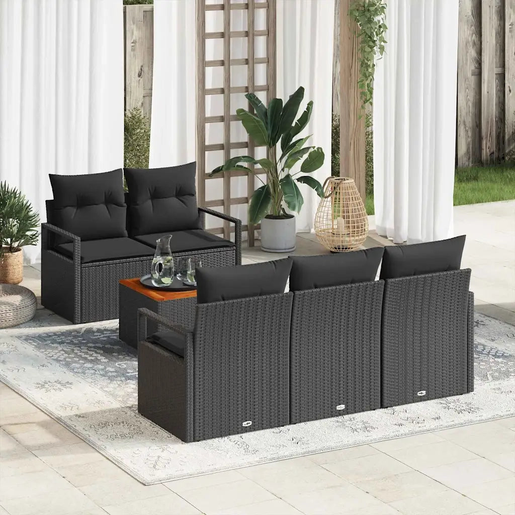 Set Divano da Giardino con archiviazione 6 pcs Nero polyrattan 3356315