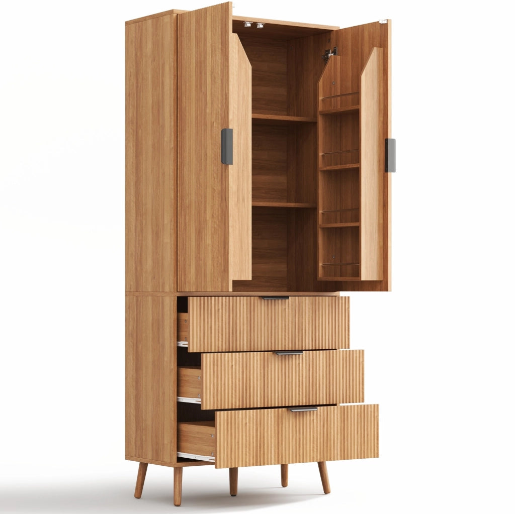 Mobile contenitore 75x35x180 cm con 2 ante e 3 cassetti in MDF naturale