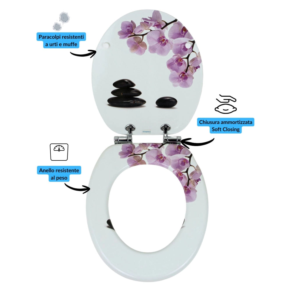 Sedile wc copri vater universale frizionato fantasia in mdf chiusura rallentata *** fantasia chinese spring, confezio...