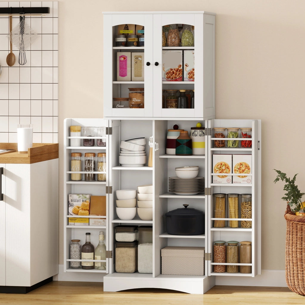 Mobile Dispensa Cucina con Ante, Armadietti e Cerniere a Chiusura Silenziosa, in Legno, 60x40x162 cm, Bianco