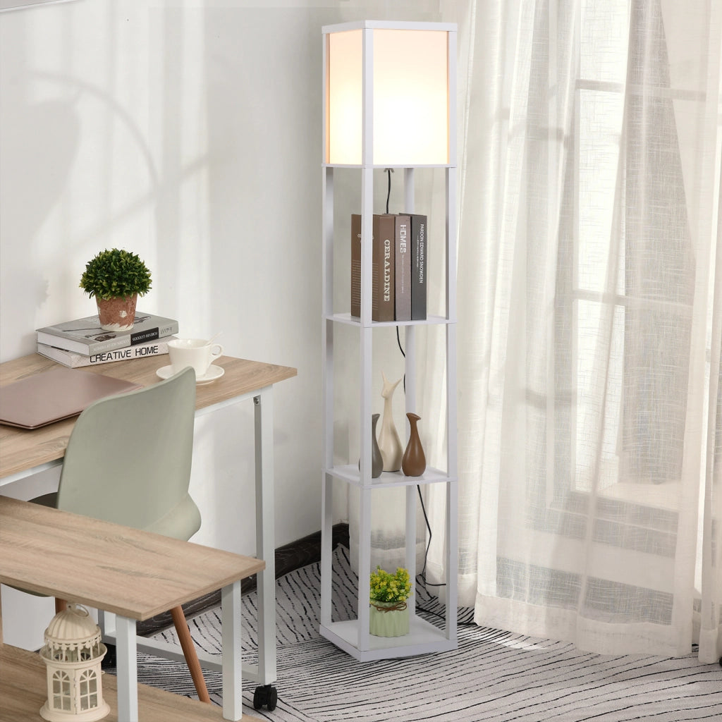 Lampada da Terra con Mensole ¨C zephmum ¨C Bianco MDF 26x26x160cm