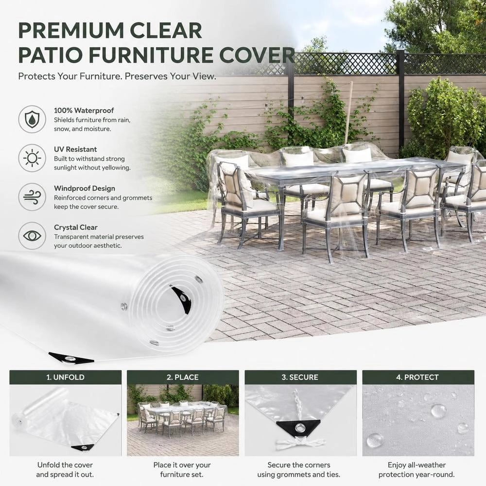 Telo trasparente con occhielli, 5x5 m, in PVC, robusto e resistente, ideale per esterni, giardino e piscina