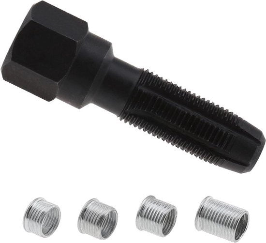 Kit di attrezzi - Rethread per candela - 5 pezzi - Helicoil filo di rame di inserimento - Ruotino per allargare - per candele da 14mm - testa di cilindro - compatibile con marche