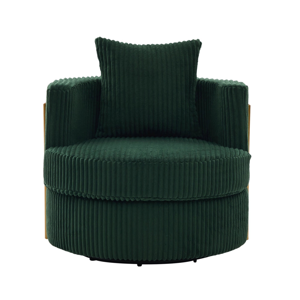 Poltrona girevole 360 gradi 76x79x78 cm verde smeraldo in velluto a coste con vano portaoggetti
