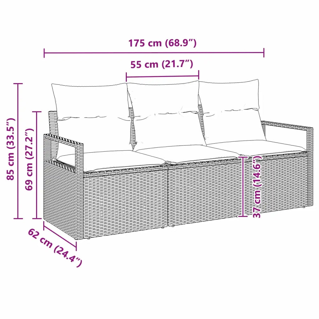 Set Divano da Giardino 3 pcs Marrone e Rosso polyrattan 3354913