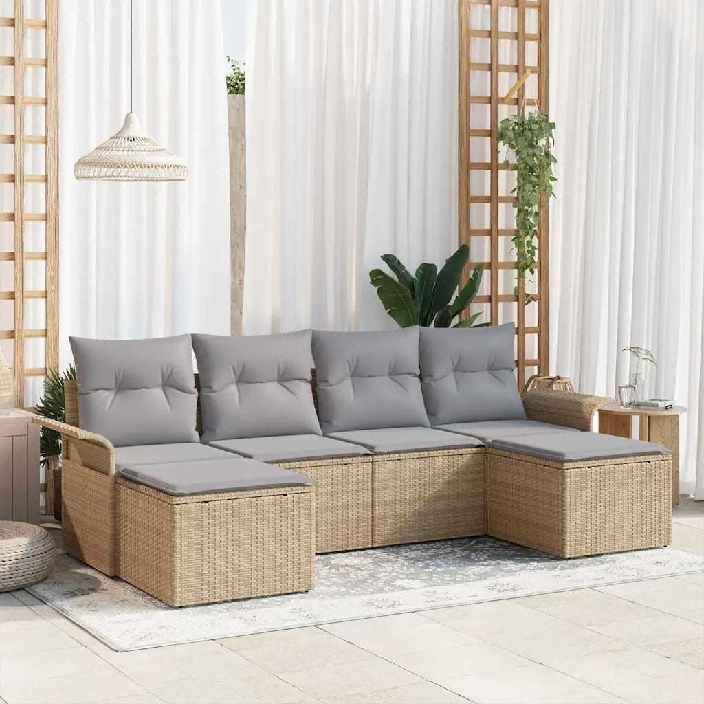 Set Divano da Giardino con archiviazione 6 pcs Beige polyrattan
