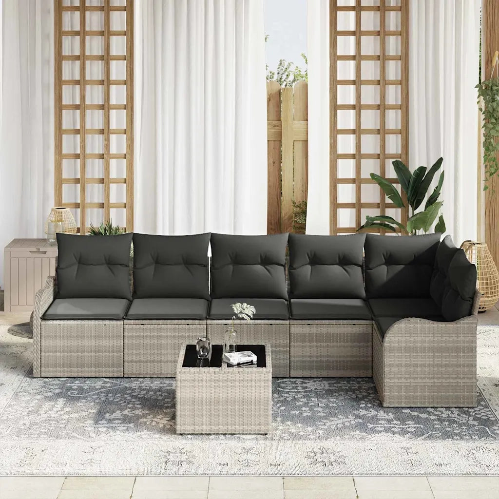 Set Divano da Giardino con cuscino 7 pcs Grigio Poly Rattan