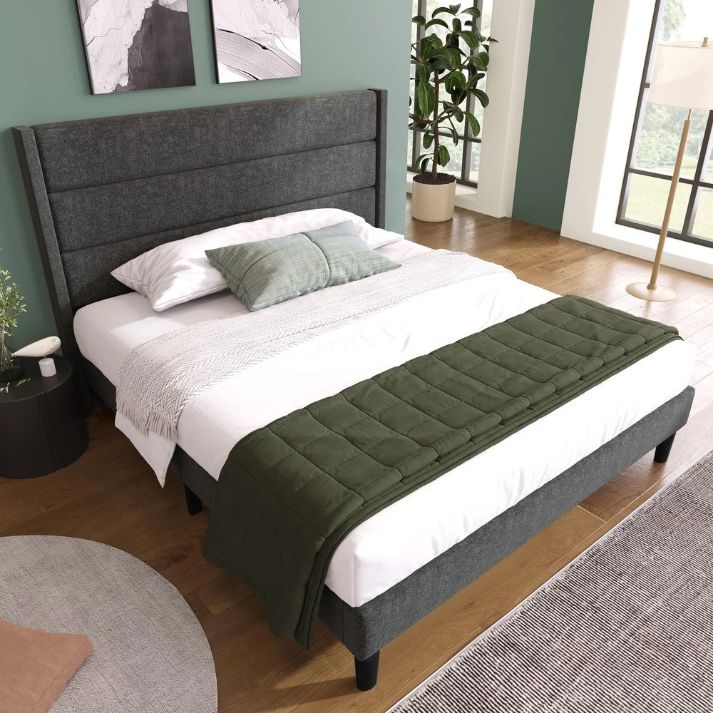 Letto Imbottito Matrimoniale con Rete a Doghe e Testiera ¨C Xylo ¨C Tessuto Grigio Scuro 140x200
