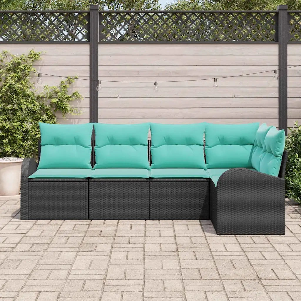 Set Divano da Giardino 5 pcs Nero e Turchese polyrattan 3354715