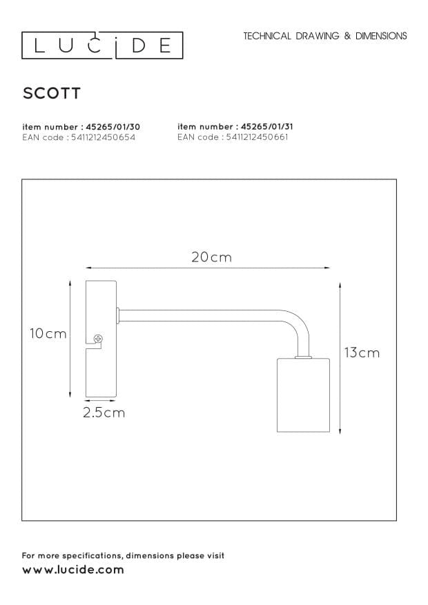 Applique da parete Lucide Scott nera E27 40W 45265