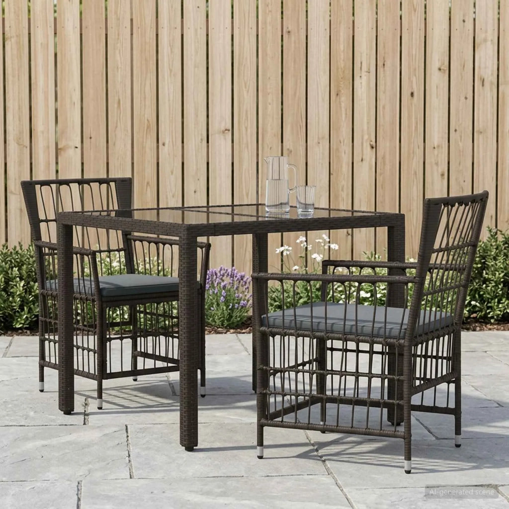 Set da pranzo per esterni 3 pz Nero polyrattan 3448932