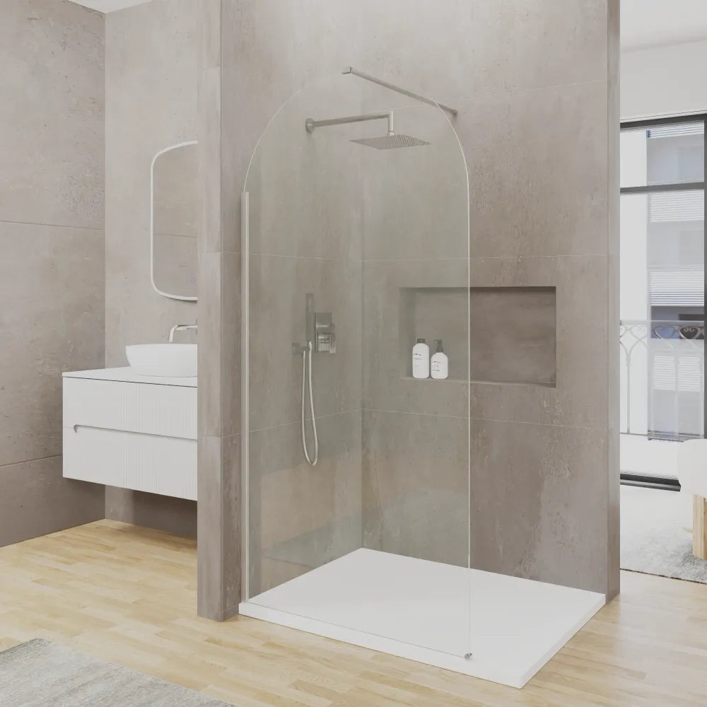 Doccia walk-in arco 120cm con profilo nickel spazzolato vetro trasparente 8mm easy clean h200| Nusa