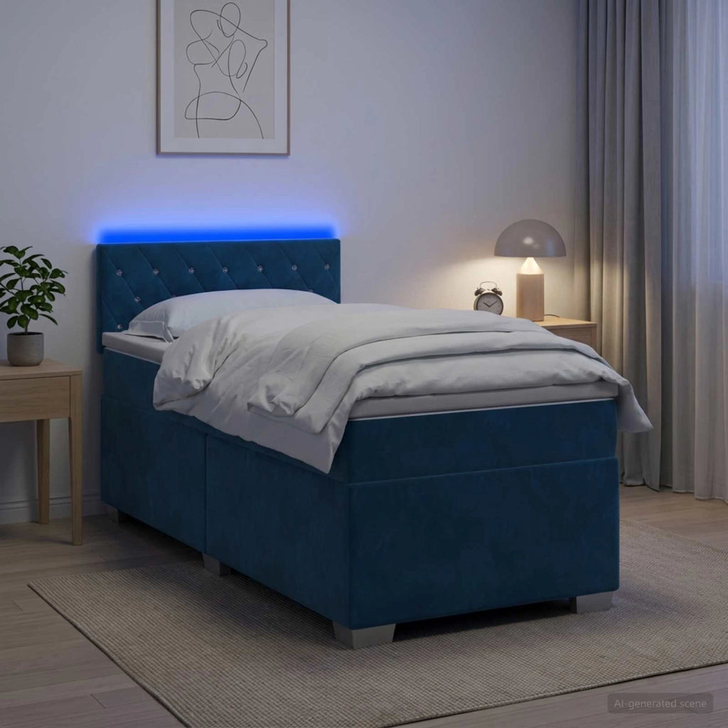 Letto con Box Spring, Materasso e LED Blu 100 x 200 cm Velluto 3452118