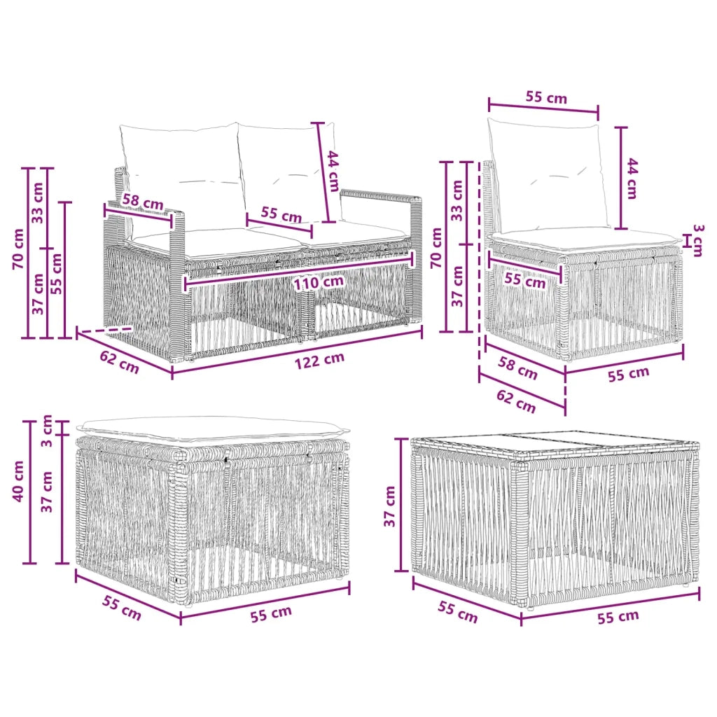 Set Divano da Giardino 10 pz Grigio polyrattan 3435842