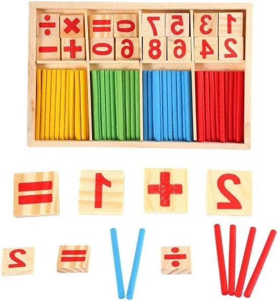 Bastoncini di legno colorati per costruzioni carte numeriche per l'apprendimento della matematica e della calcolabilità - Giocattoli per bambini dai 3 anni.