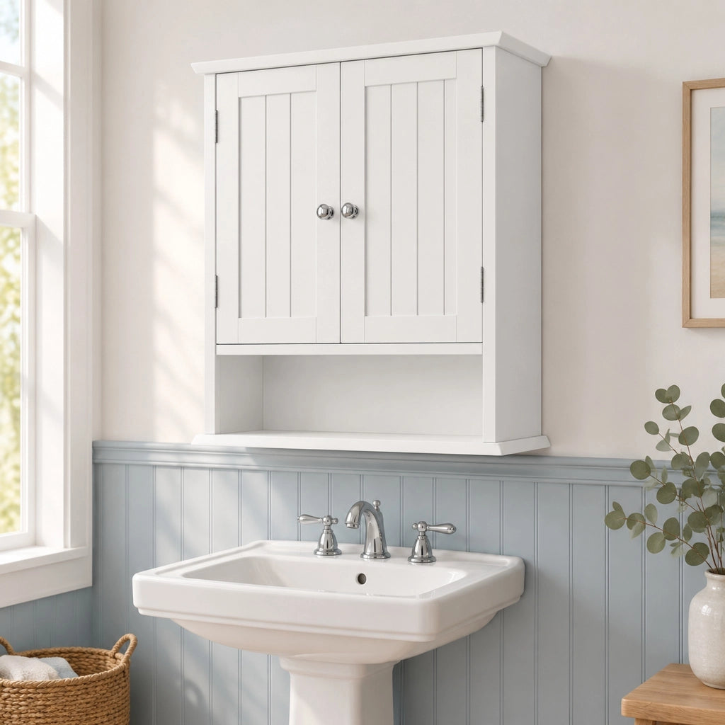 Mobile da bagno sospeso 54,6x19,8x59,9 cm con ripiani regolabili in MDF bianco