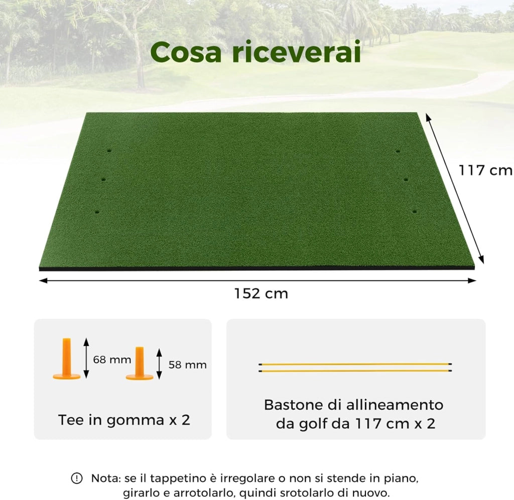 appeto da Allenamento Golf 3-in-1, Tappetino da Allenamento in Erba Sintetica con 2 Punte da Golf, 2 Aste di Allineamento e 3 Fori Preforati per le Punte