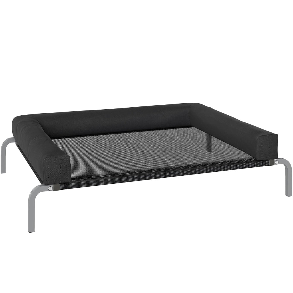 Lettino rialzato per cani da interno e esterno 110 x 75 x 30 cm cuscino a u supporta 20 kg moderno ed essenziale in textilene nero 21_0007372