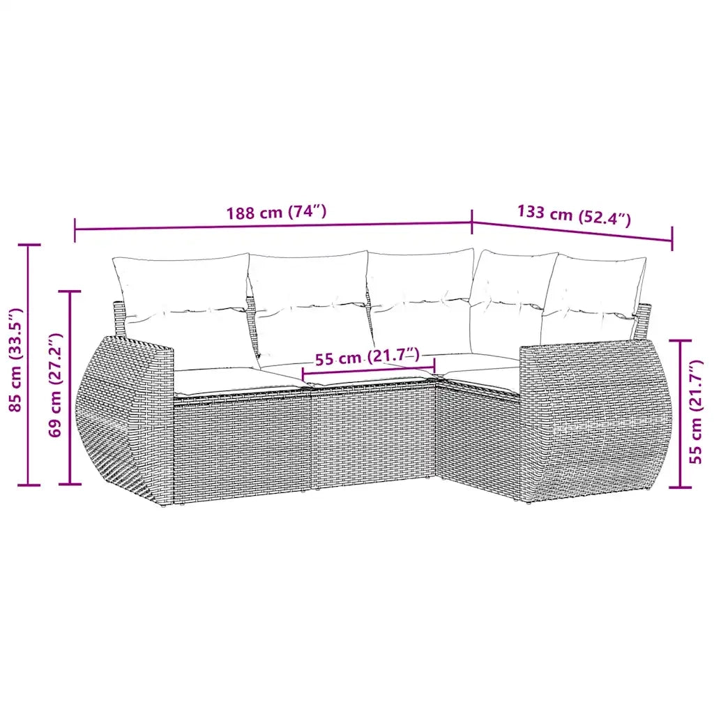 Set Divani da Giardino 4 pz con Cuscini Nero in Polyrattan 3253643