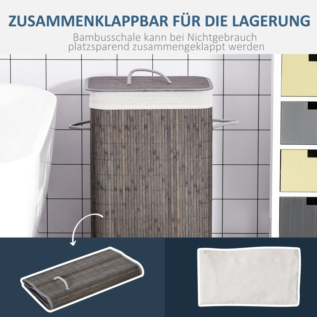 Cesto portabiancheria con coperchio 83L grigio con maniglie e sacco estraibile, organizer per lavanderia, bagno, camera