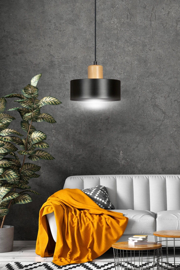 Lampada a sospensione Emibig Torin nera legno Ø25 E27