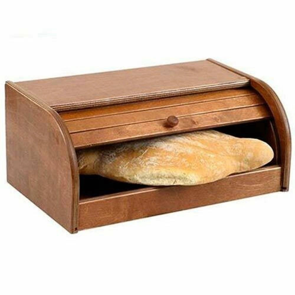 Trade Shop - Portapane In Legno Con Serrandina Apri E Chiudi Color Ciliegio 39 X 25 X 17 Cm -