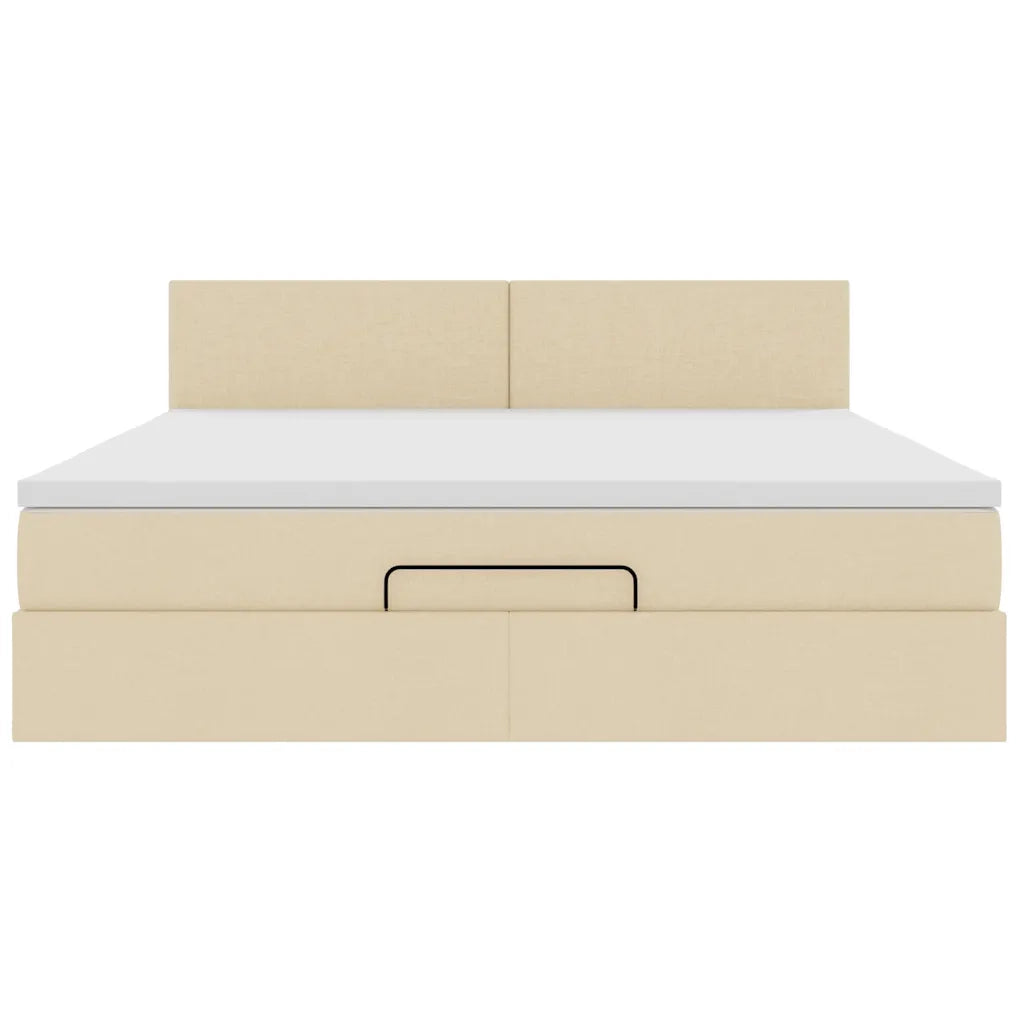 Struttura Letto Pouf con Materasso Crema 160x200 cm in Tessuto