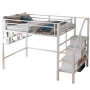 Letto a soppalco per bambini 140 × 200 cm 1 posto con mensole; scala contenitore e spazio gioco; senza materasso; bianco