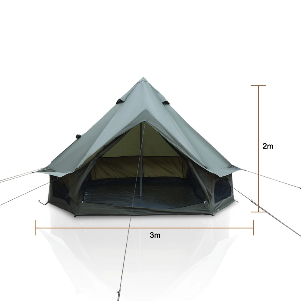 Tenda a campana da campeggio per 3-4 persone in tessuto Oxford impermeabile verde scuro 300 × 300 × 200 cm