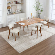 Set 2 Sedie da Pranzo Stile Mid-Century con Gambe in Legno Massello e Seduta Imbottita in Tessuto Beige