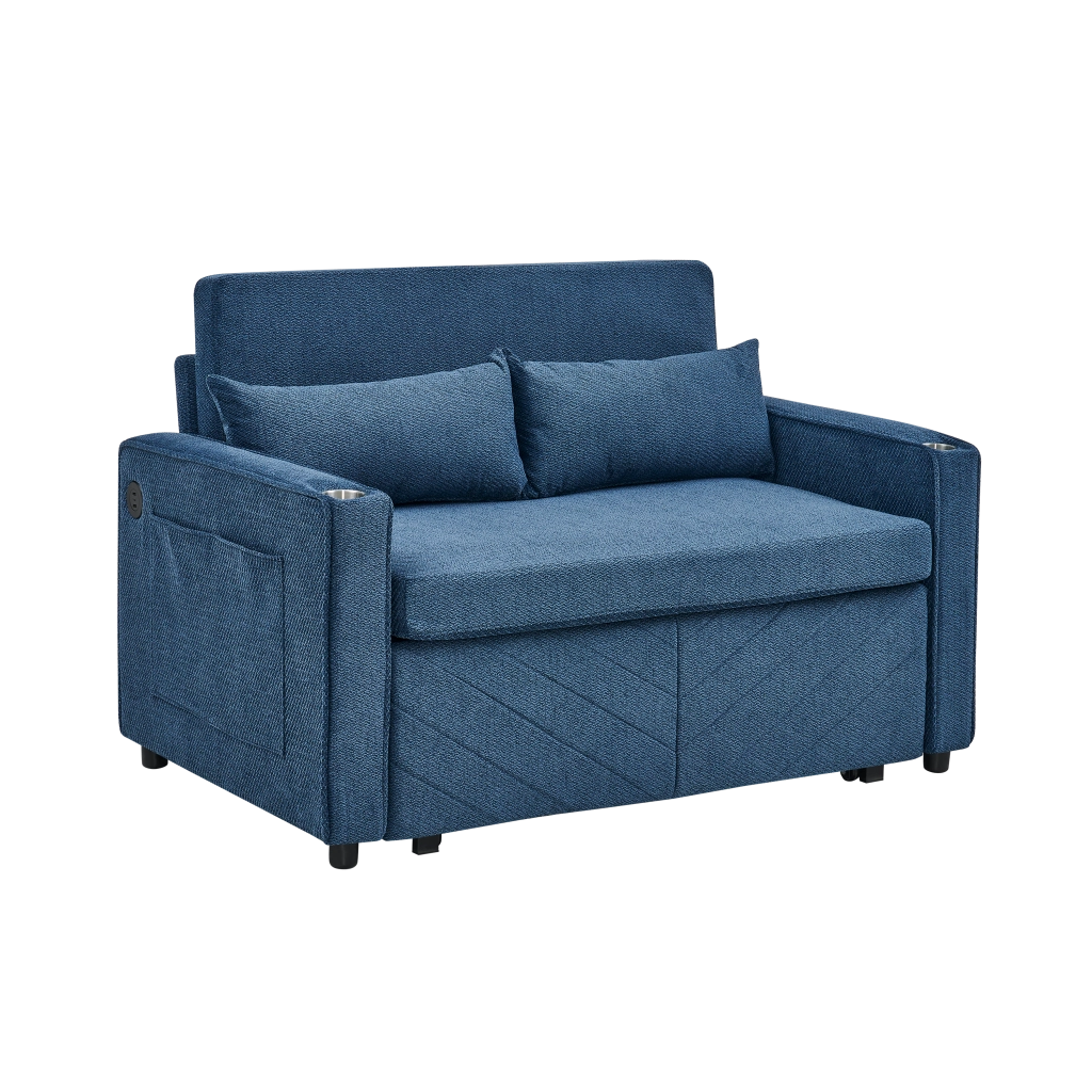 Divano Letto 2 Posti con USB ¨C MINIMAL ¨C Blu, Trasformabile