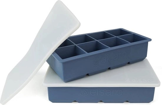 Forma a blocchi di ghiaccio grande XXL con coperchio in silicone con contenitore per blocchi di ghiaccio 2 pezzi per fare blocchi di ghiaccio 5 cm per cocktail e whisky (blu)