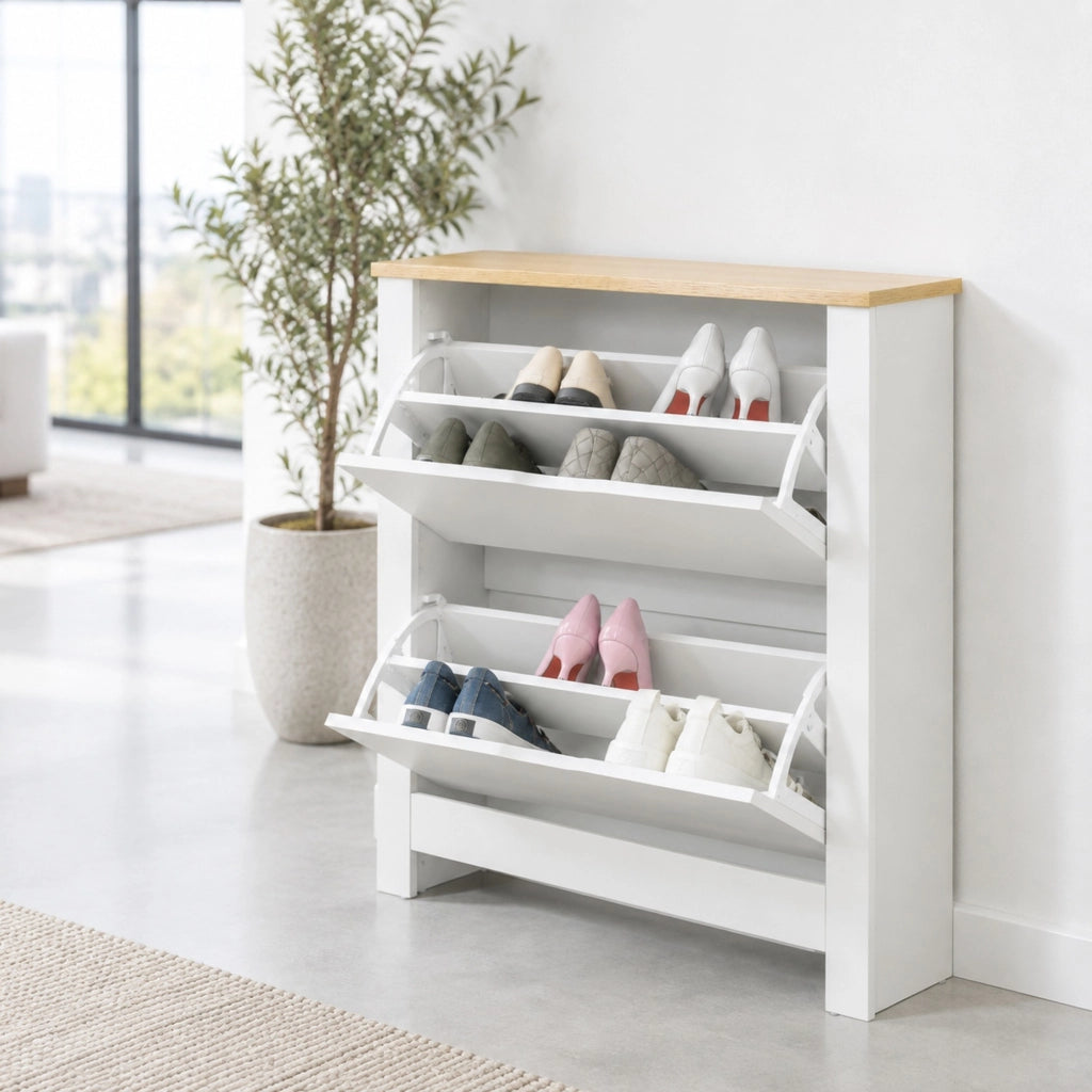 Scarpiera con 2 cassetti estraibili e ripiani interni per fino a 12 paia di scarpe bianca 72 × 26 × 80 cm