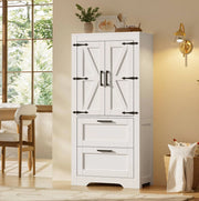 Credenza alta 60x30x128 cm con 2 cassetti e ripiani regolabili in MDF e truciolare; bianca