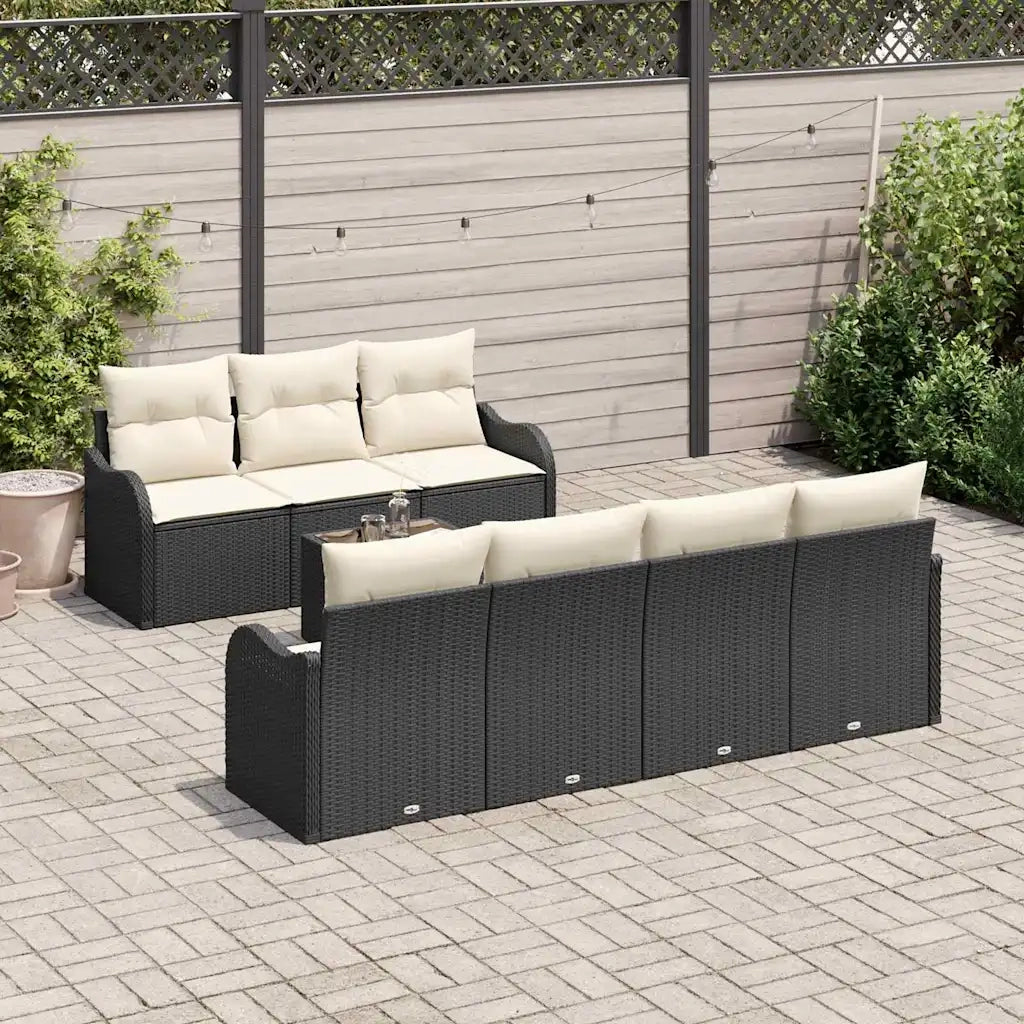 Set Divano da Giardino con cuscino 8 pcs Nero e Crema