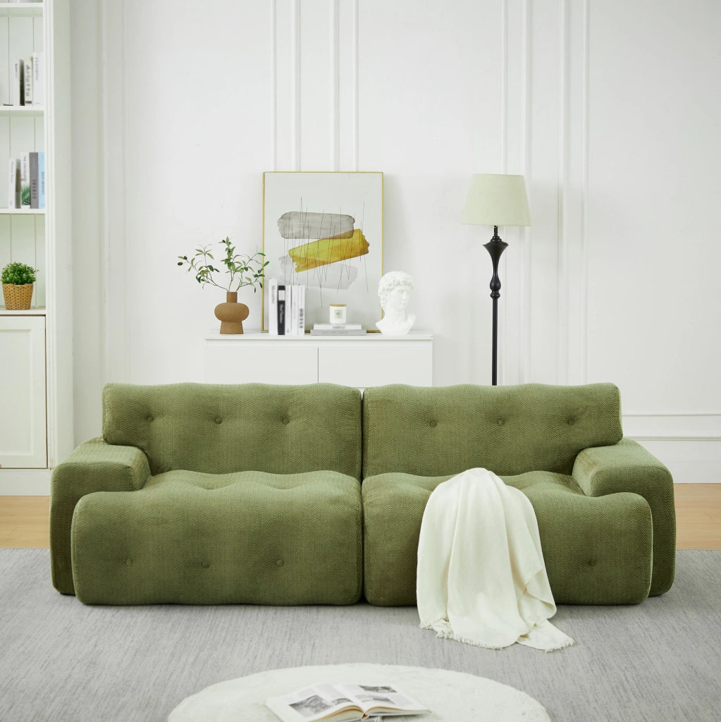 Divano Cloud a due posti, rivestito in tessuto di ciniglia, con braccioli larghi e design moderno 224x104x66 cm verde