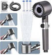 Douchekop con goccia lunga, douchekop con goccia lunga 1,5M, douchekop a getto doppio con filtro, 4 tipi di getto, douchekop ecosostenibile, douchekop per acqua dura, douchekop a filtro (grigio)
