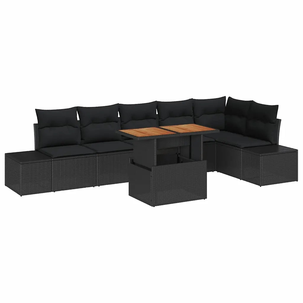 Set Divano da Giardino con archiviazione 7 pcs Nero Poly Rattan