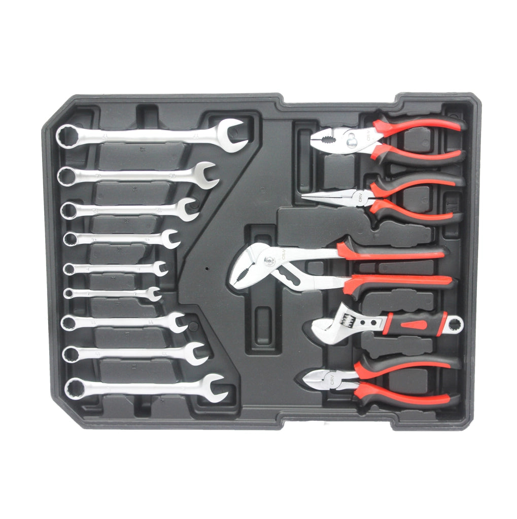 Set di utensili 899 pezzi con cassetta degli attrezzi in alluminio e plastica, 4 cassetti, mobiletto con ruote, colore argento, 36,5x20x51 cm