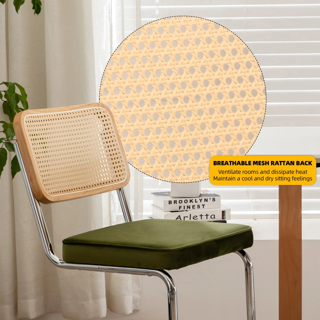 Sedie da Pranzo Set 2 Pezzi in Velluto e Rattan ¨C Xylo ¨C Gambe in Metallo, Design Moderno